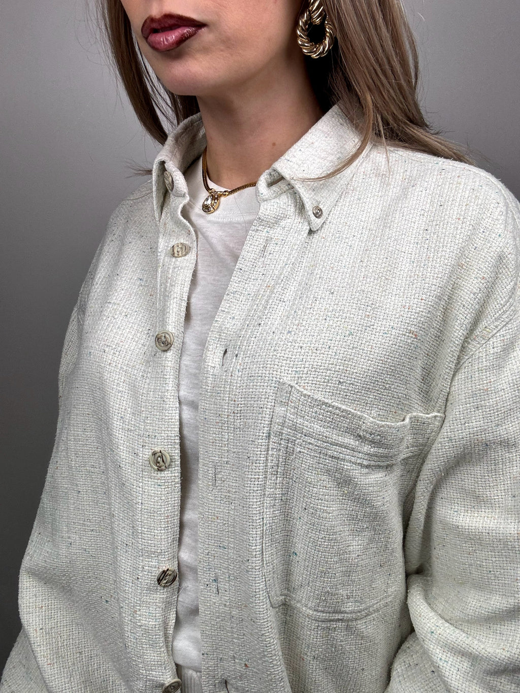 Chemise épaisse texturée chinée crème L vintage