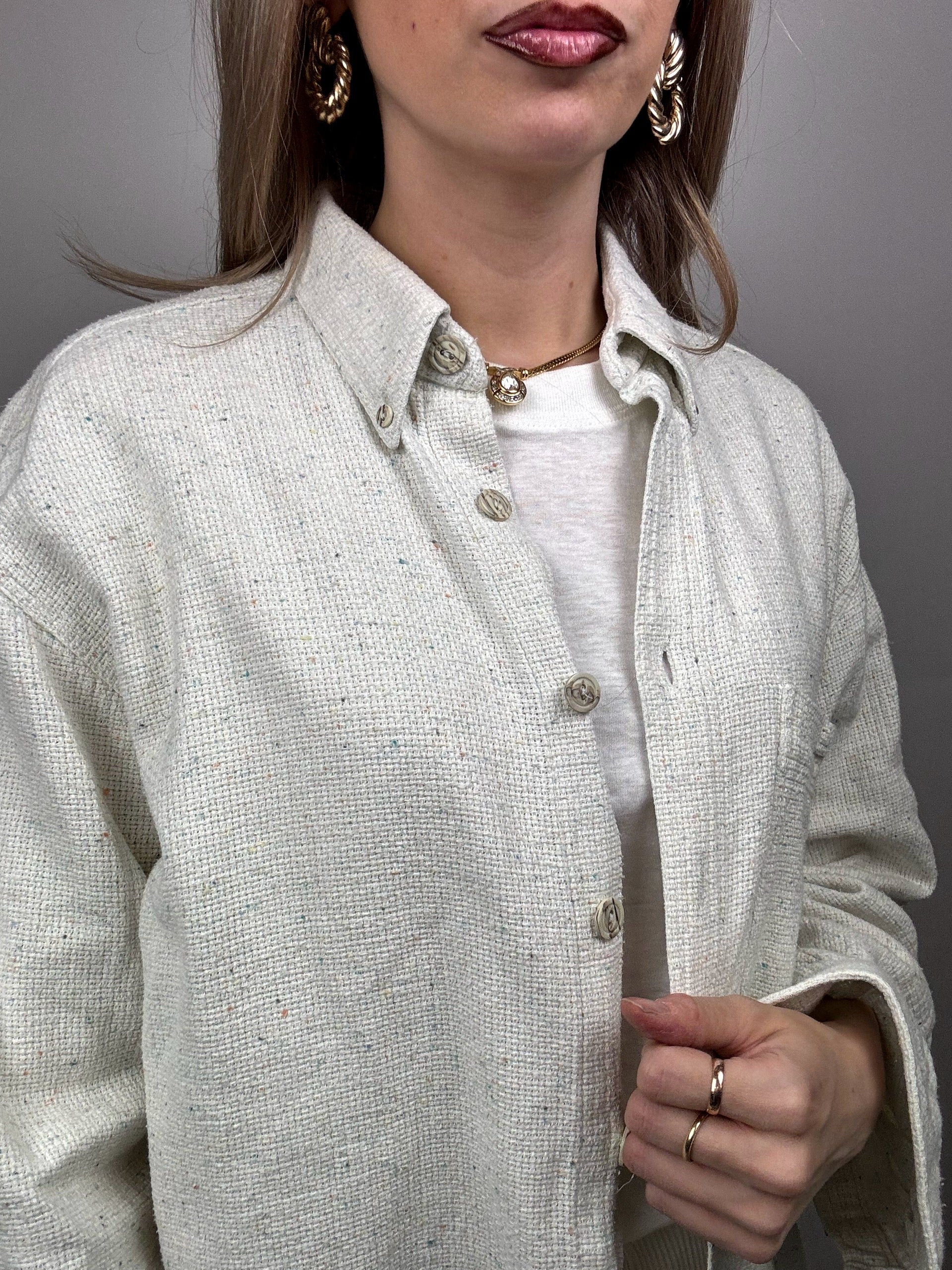 Chemise épaisse texturée chinée crème L vintage