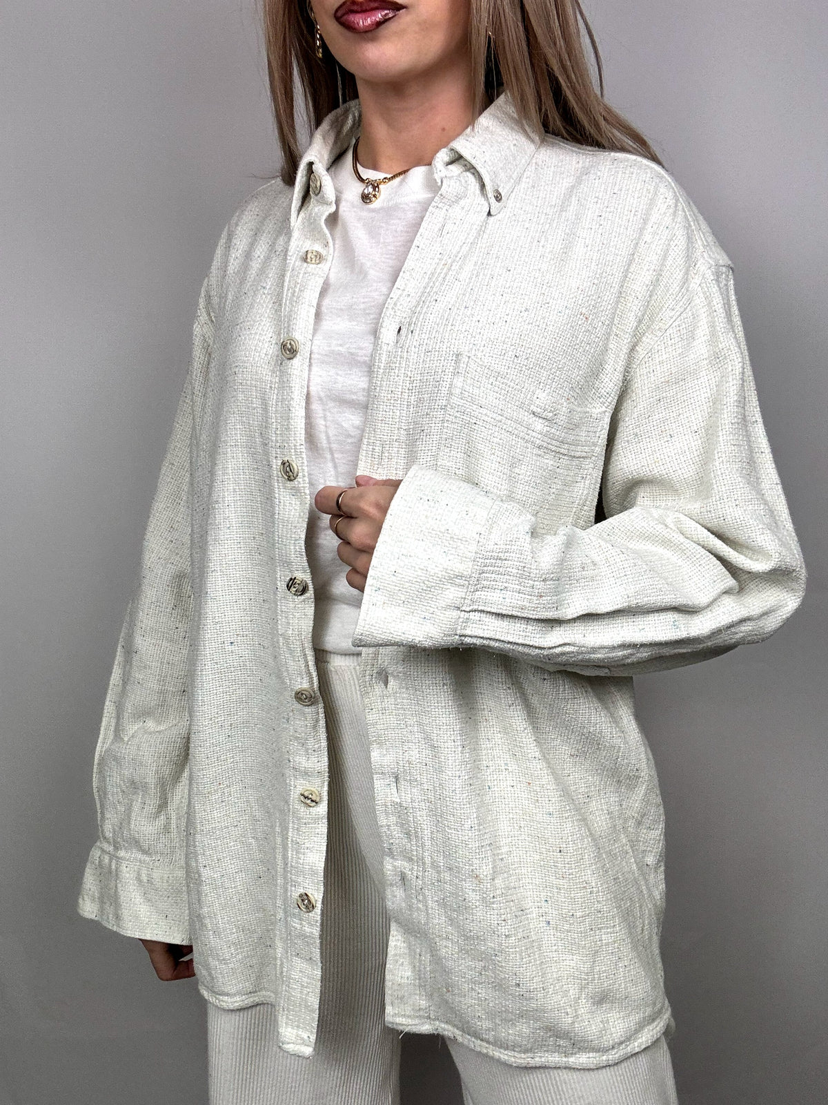 Chemise épaisse texturée chinée crème L vintage