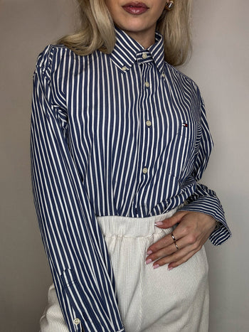 Vintage Navy and White Striped Shirt L/XL 