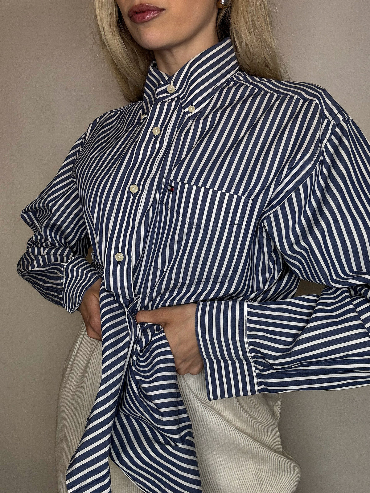 Vintage Navy and White Striped Shirt L/XL 