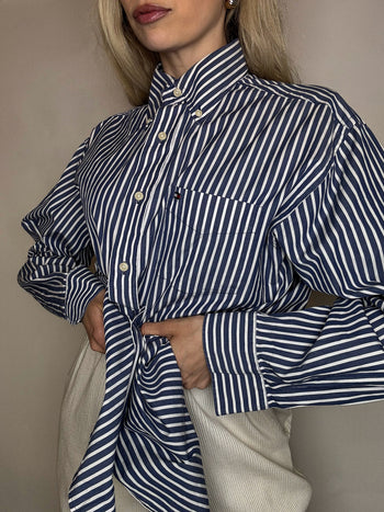 Vintage Navy and White Striped Shirt L/XL 