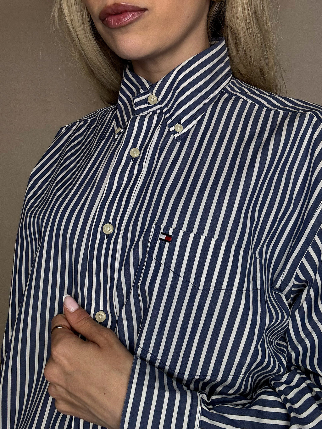 Vintage Navy and White Striped Shirt L/XL 