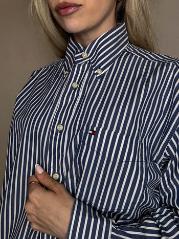 Vintage Navy and White Striped Shirt L/XL 