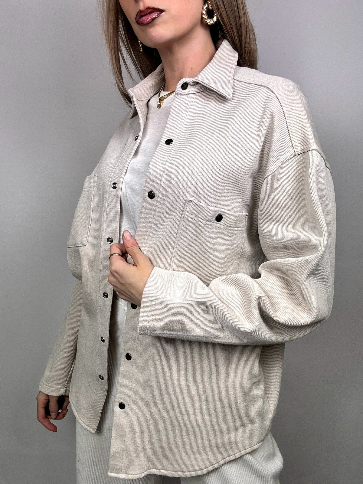 Vintage XL beige ribbed thick shirt