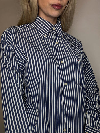 Vintage Navy and White Striped Shirt L/XL 