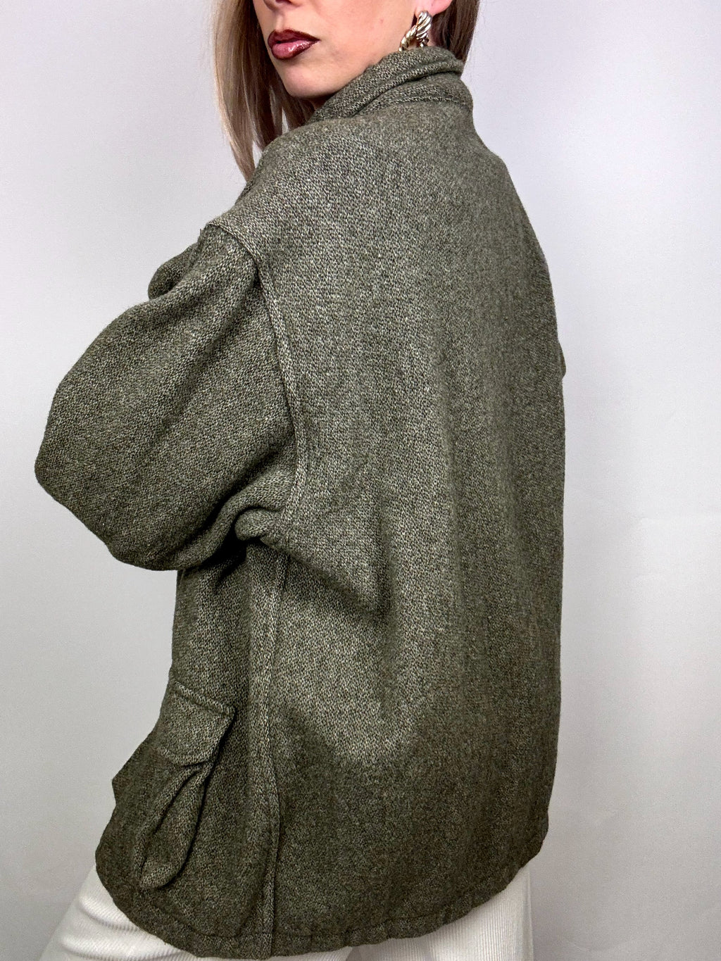 Vintage XL meliert grün kurzer Wollmantel