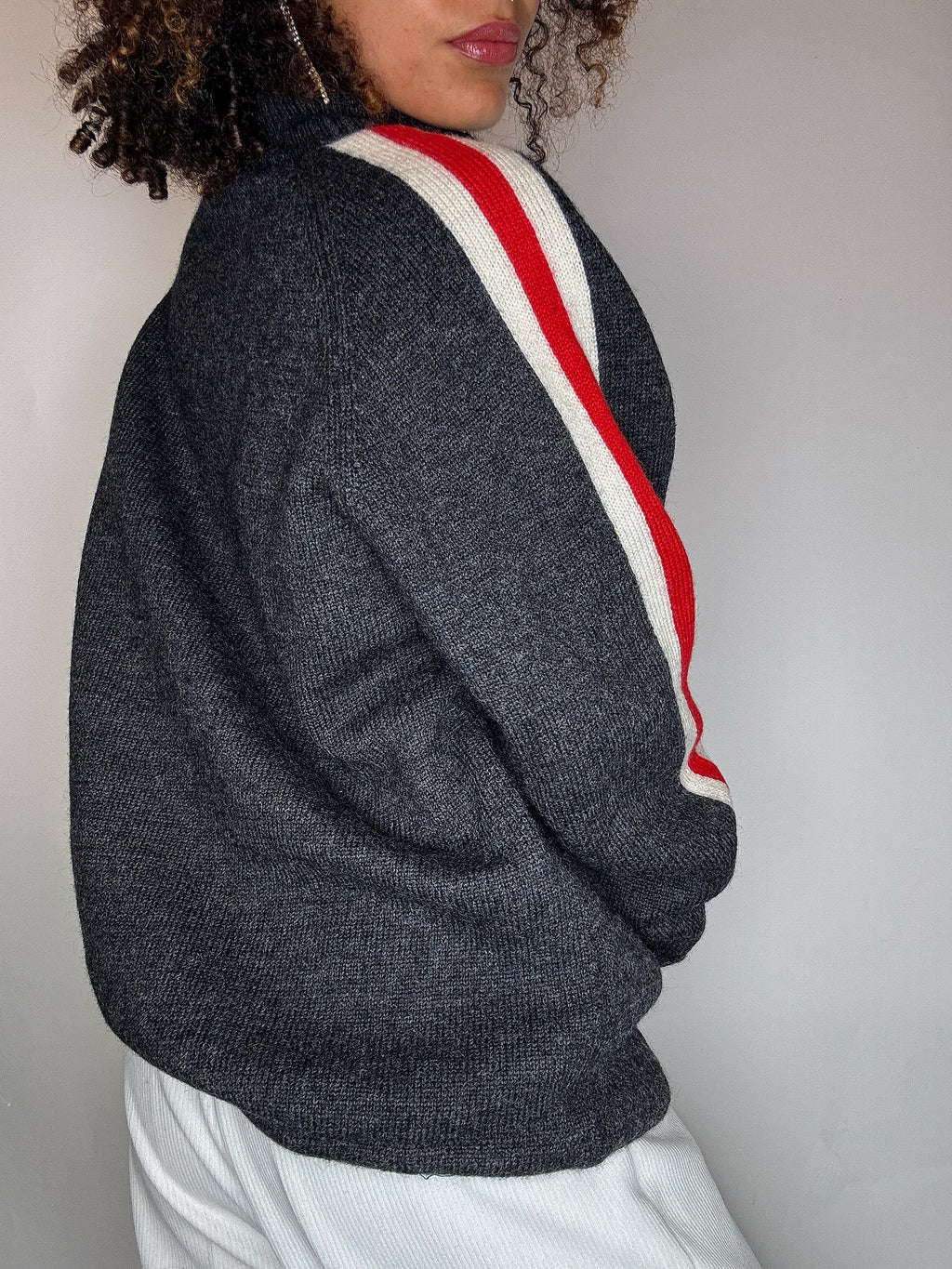 Pull col cheminée doublé gris XL vintage