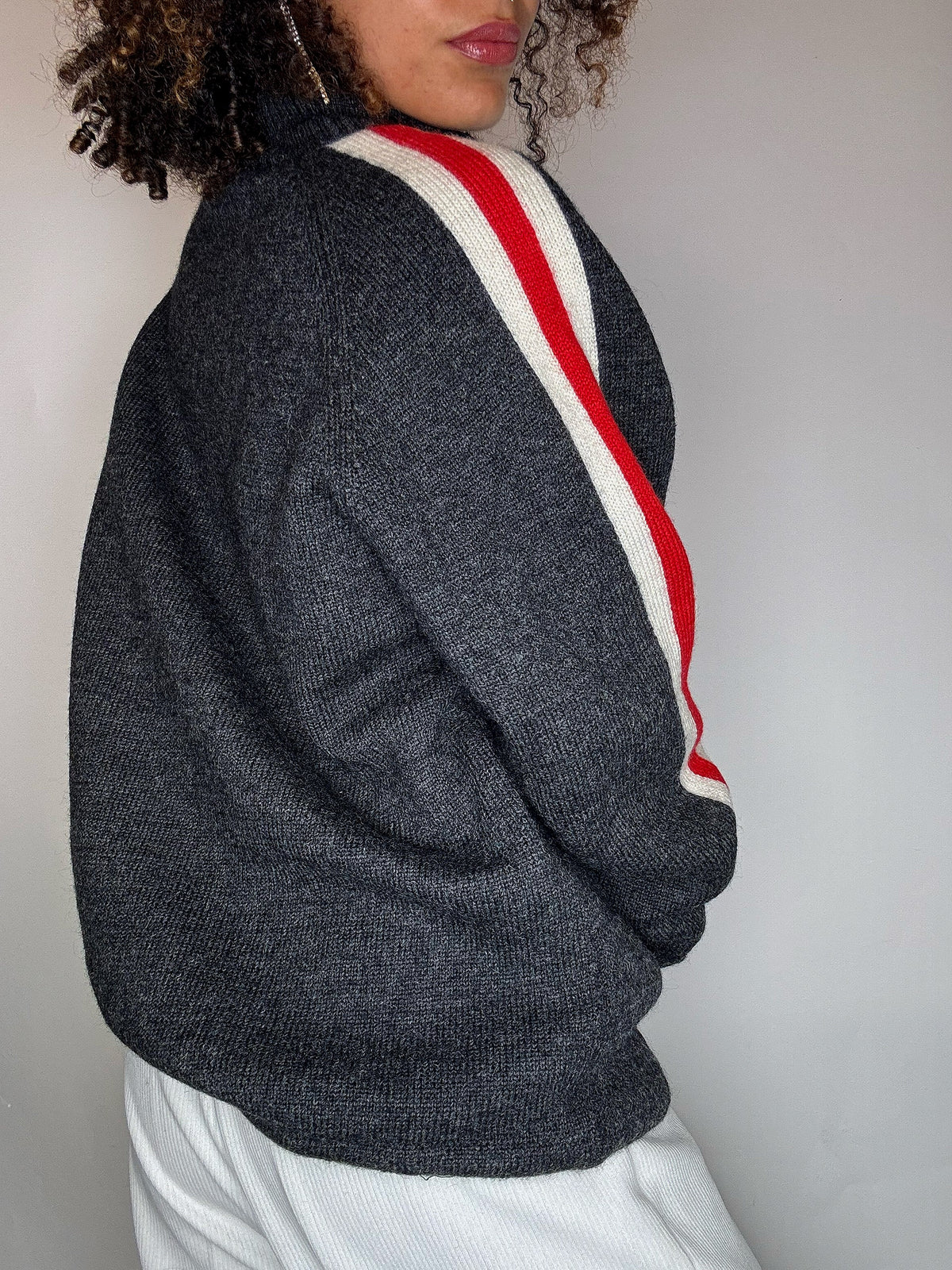 Pull col cheminée doublé gris XL vintage