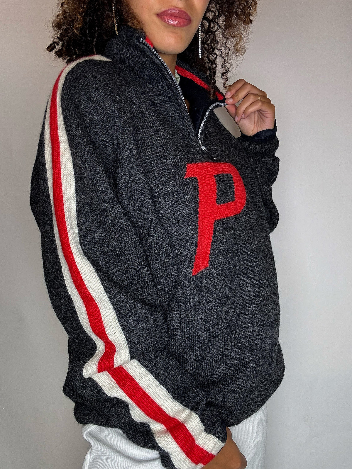 Pull col cheminée doublé gris XL vintage