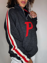 Pull col cheminée doublé gris XL vintage