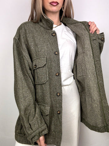 Manteau en laine court vert chiné XL vintage