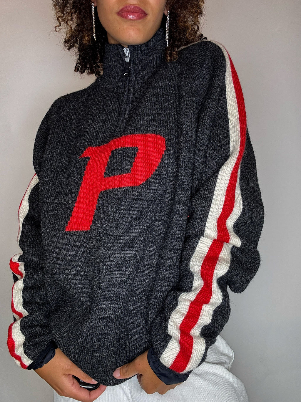 Pull col cheminée doublé gris XL vintage
