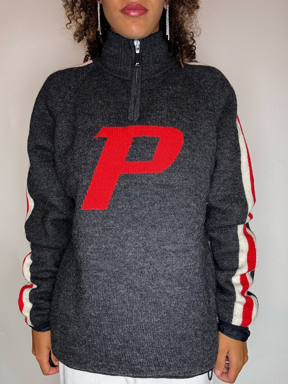 Pull col cheminée doublé gris XL vintage