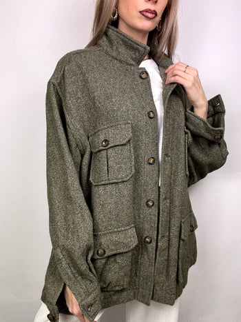 Manteau en laine court vert chiné XL vintage