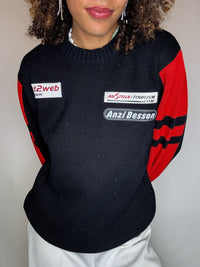 Pull col rond noir et rouge ANZI BESSONS M vintage