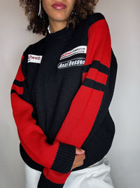 Pull col rond noir et rouge ANZI BESSONS M vintage