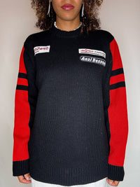 Pull col rond noir et rouge ANZI BESSONS M vintage