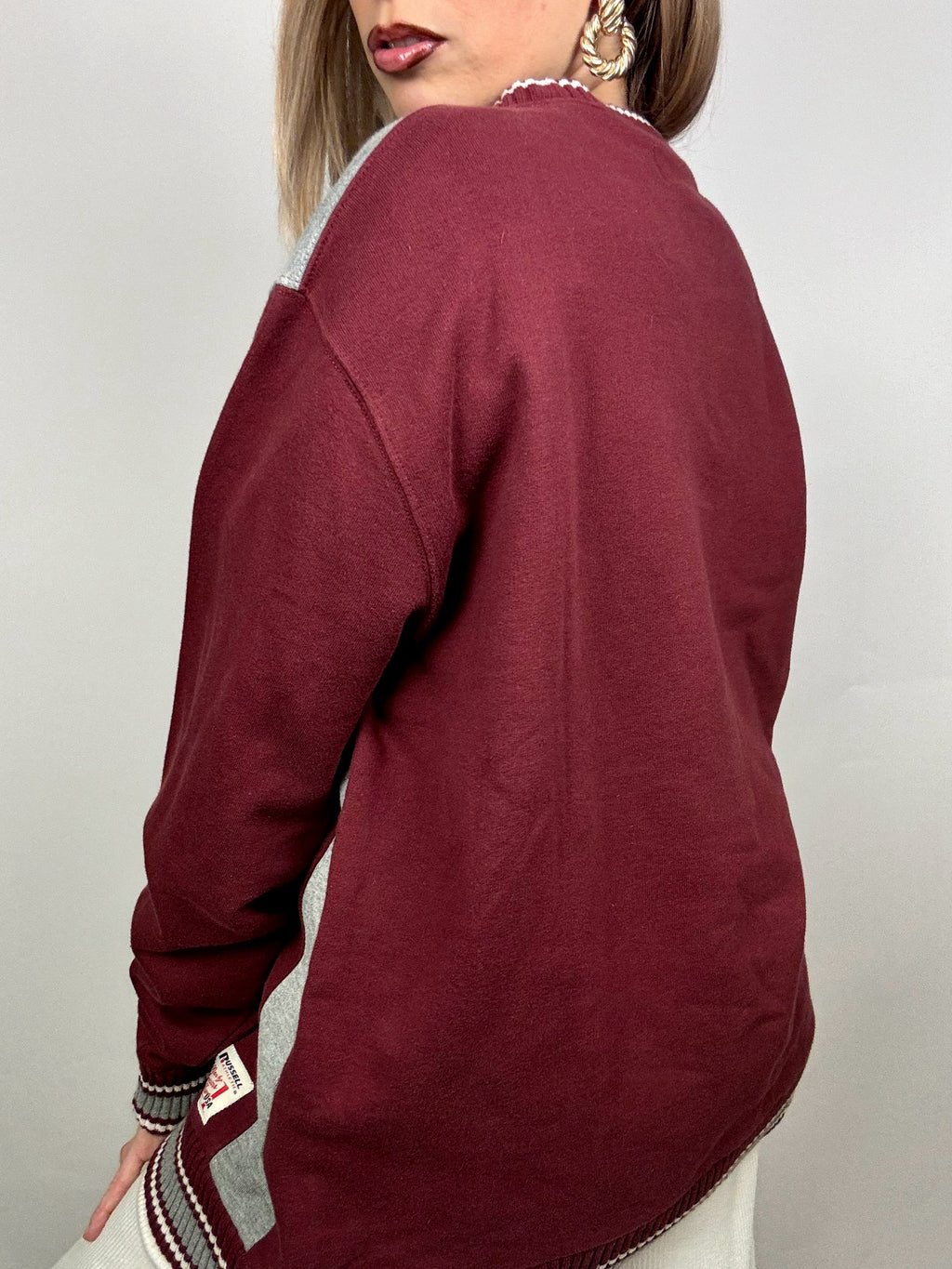 Vintage Burgunder und Grau Rundhals Sweatshirt L