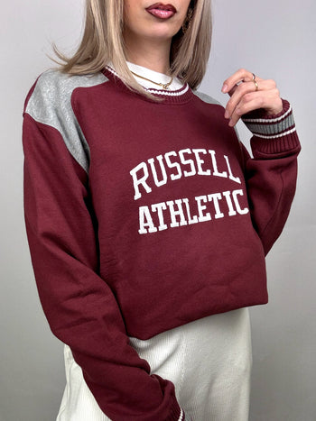 Sweat col rond bordeaux et gris L vintage