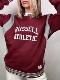 Vintage Burgunder und Grau Rundhals Sweatshirt L