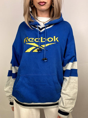 Sweat à capuche bleu et gris REEBOK L/XL vintage