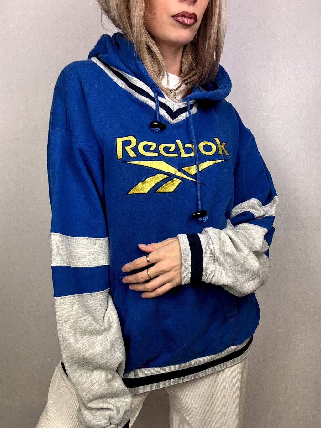 Sweat à capuche bleu et gris REEBOK L/XL vintage