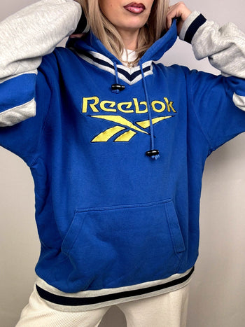 Sweat à capuche bleu et gris REEBOK L/XL vintage