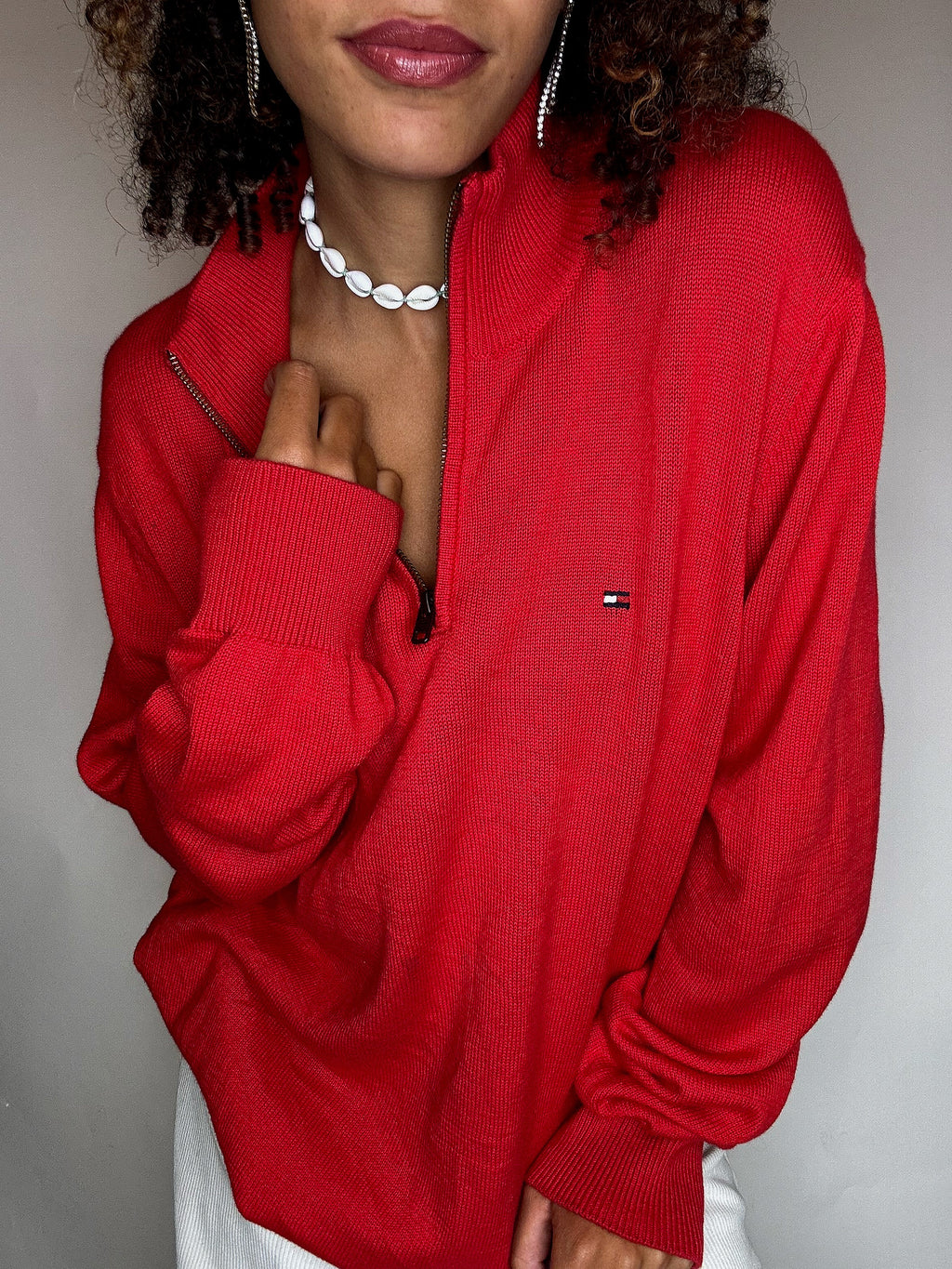Pull col cheminée rouge TOMMY HILFIGER L vintage