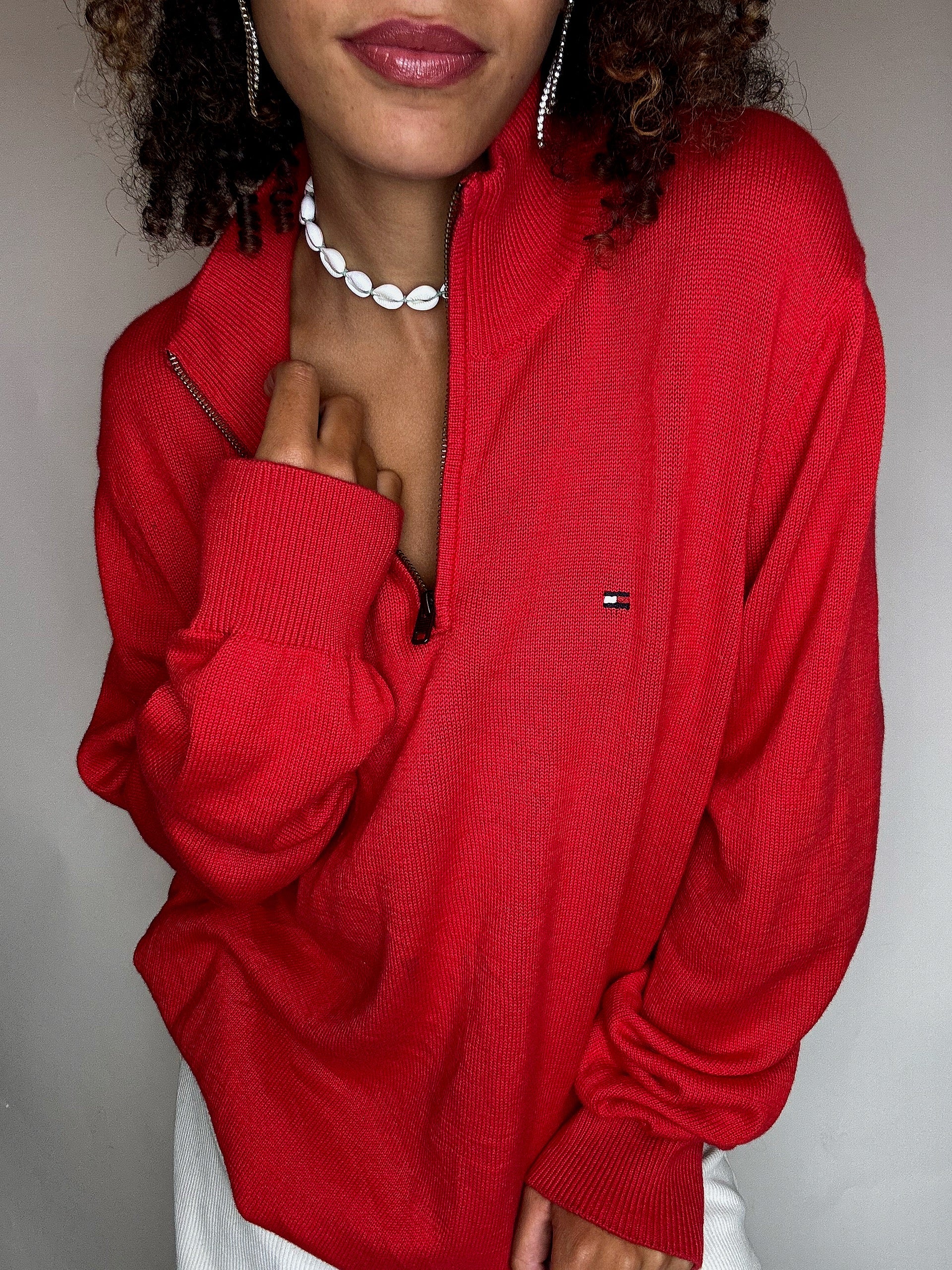 Pull col cheminée rouge TOMMY HILFIGER L vintage