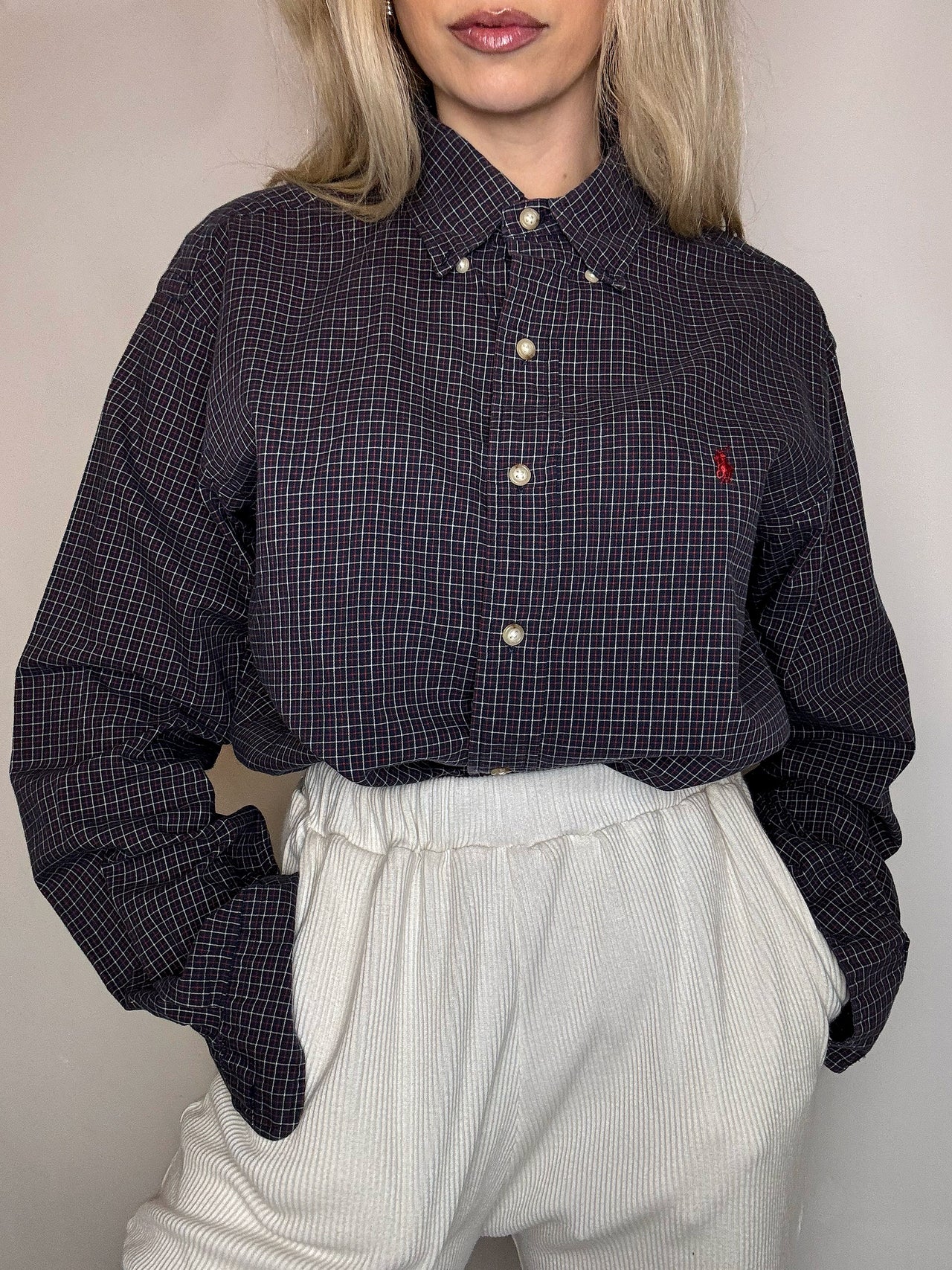 Vintage Navy and White Striped Shirt L/XL 