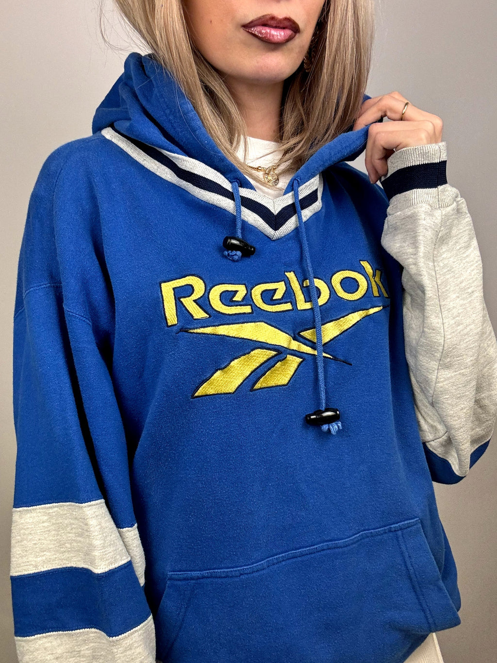 Sweat à capuche bleu et gris REEBOK L/XL vintage