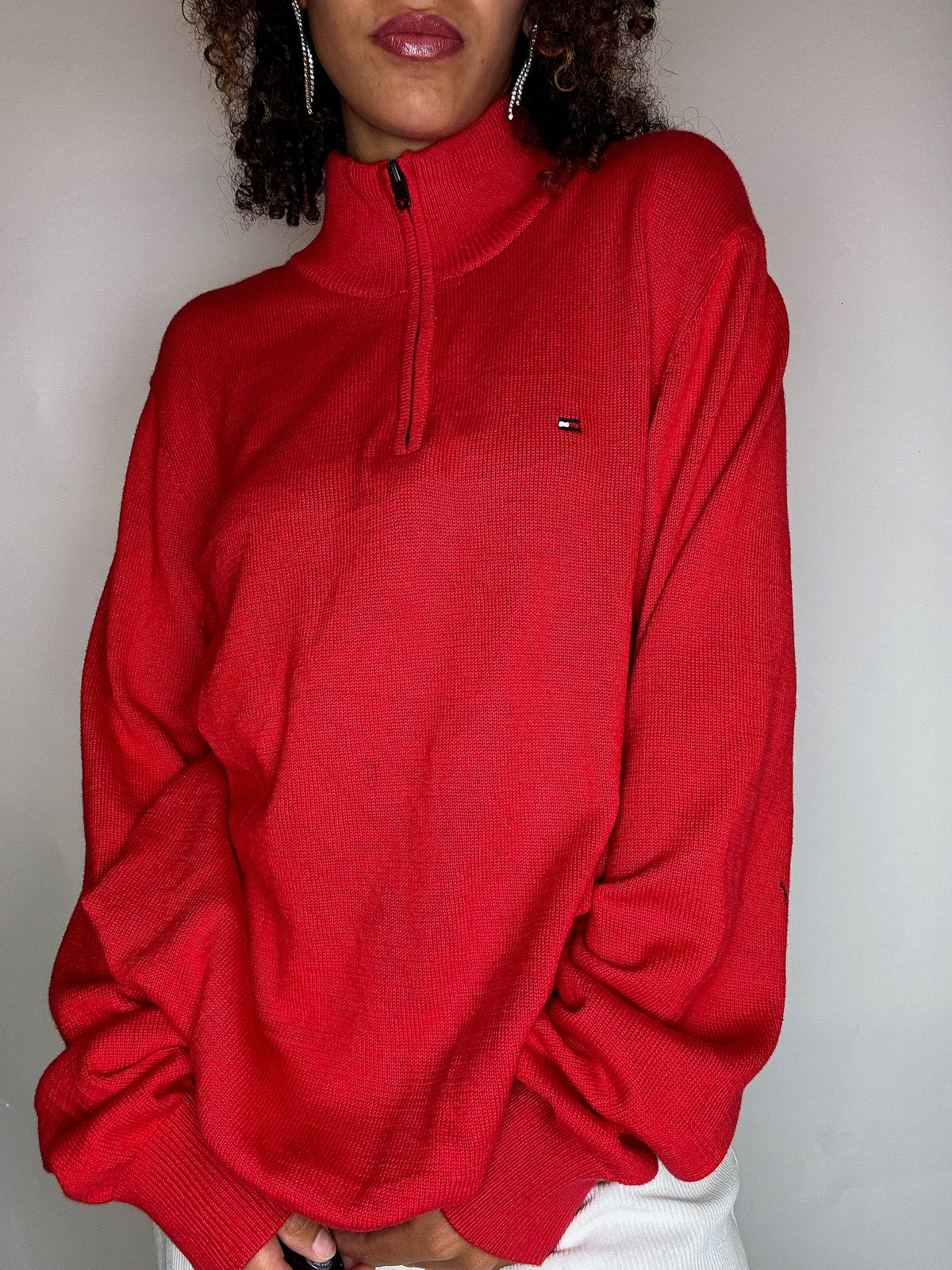 Pull col cheminée rouge TOMMY HILFIGER L vintage
