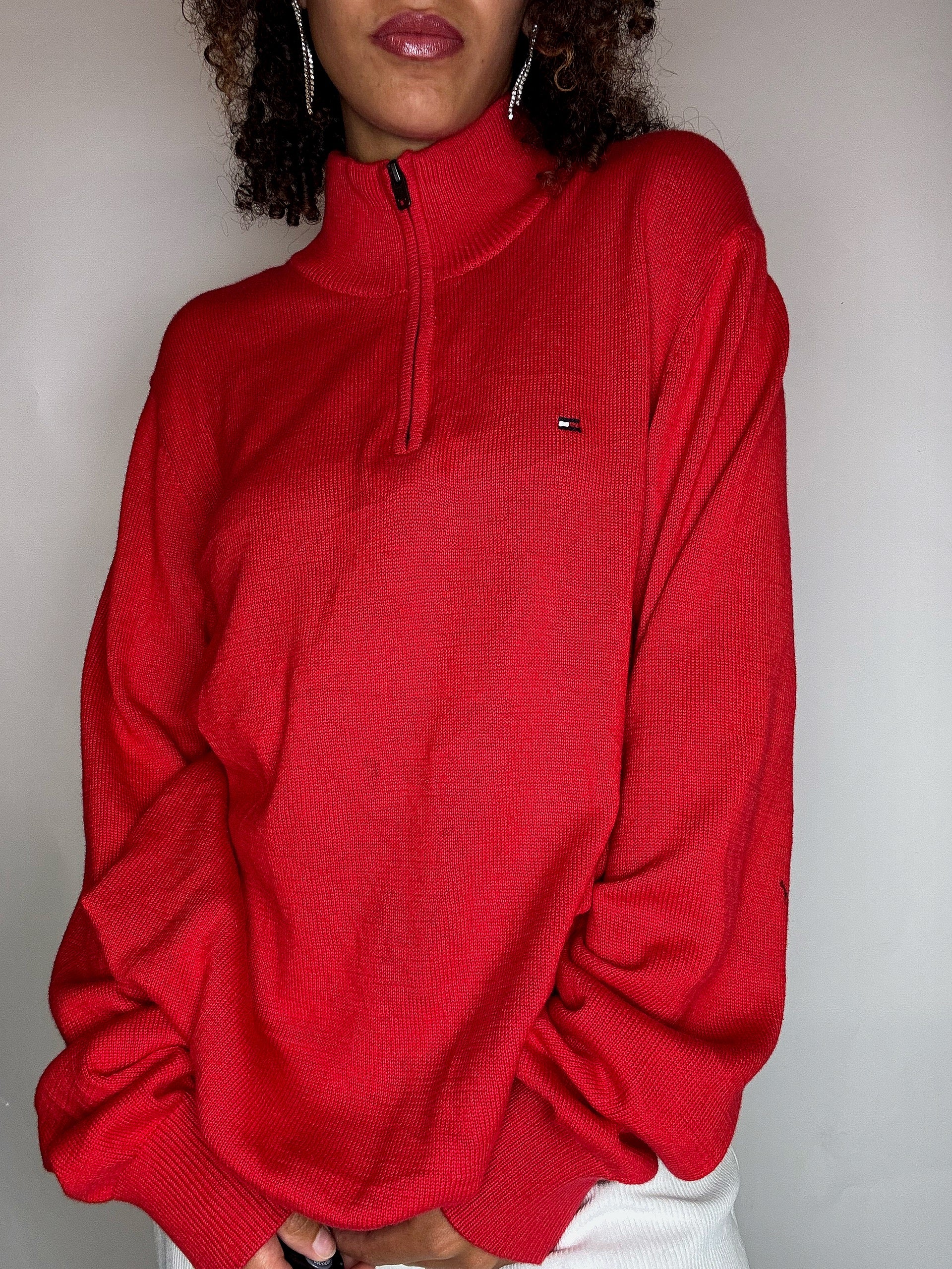 Pull col cheminée rouge TOMMY HILFIGER L vintage