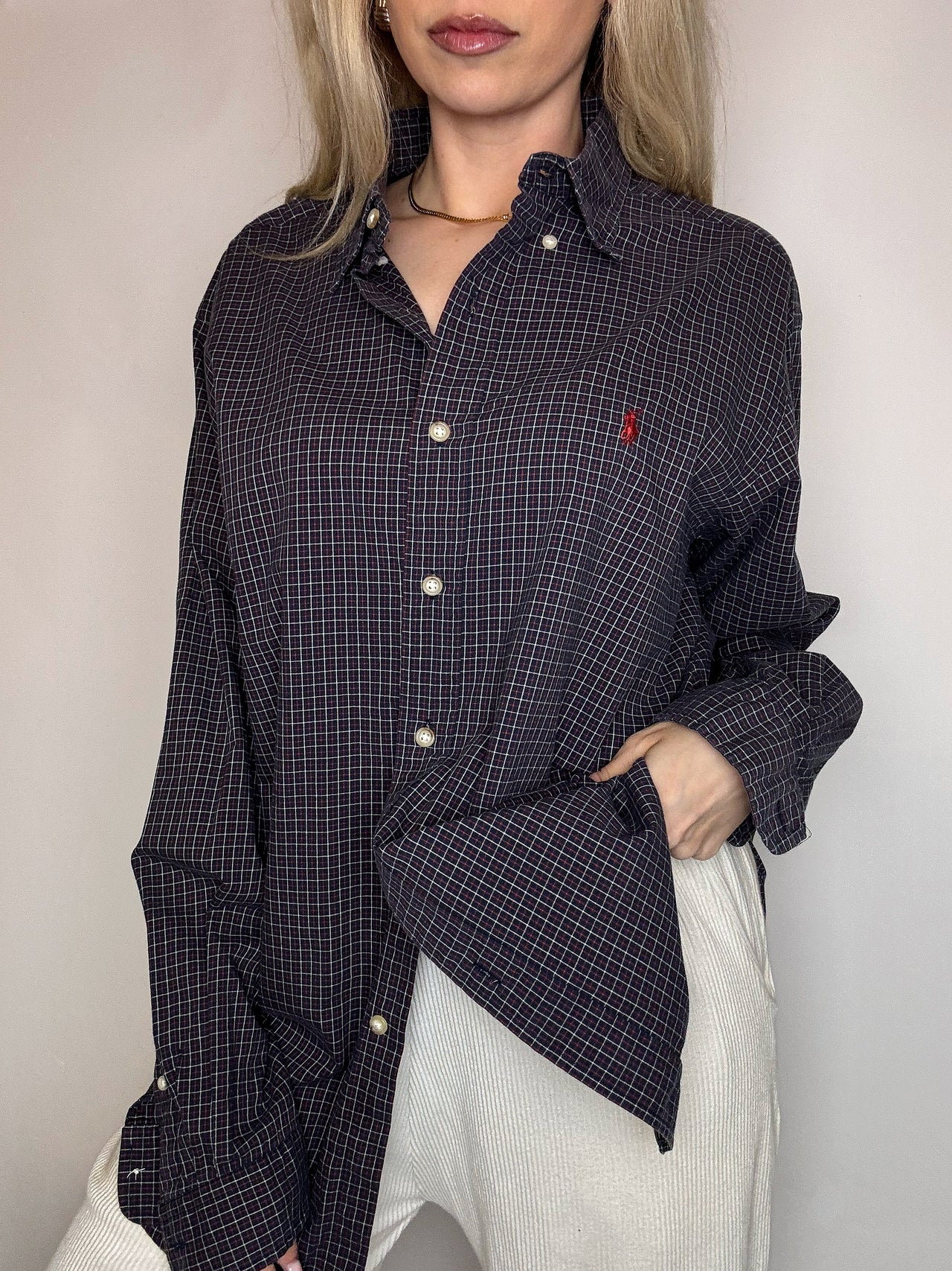 Vintage Navy and White Striped Shirt L/XL 