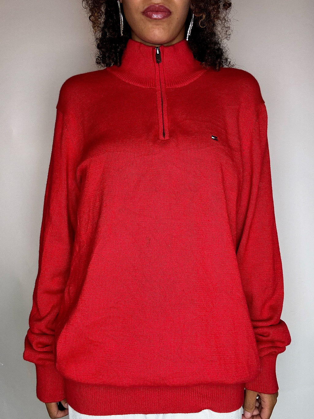 Pull col cheminée rouge TOMMY HILFIGER L vintage