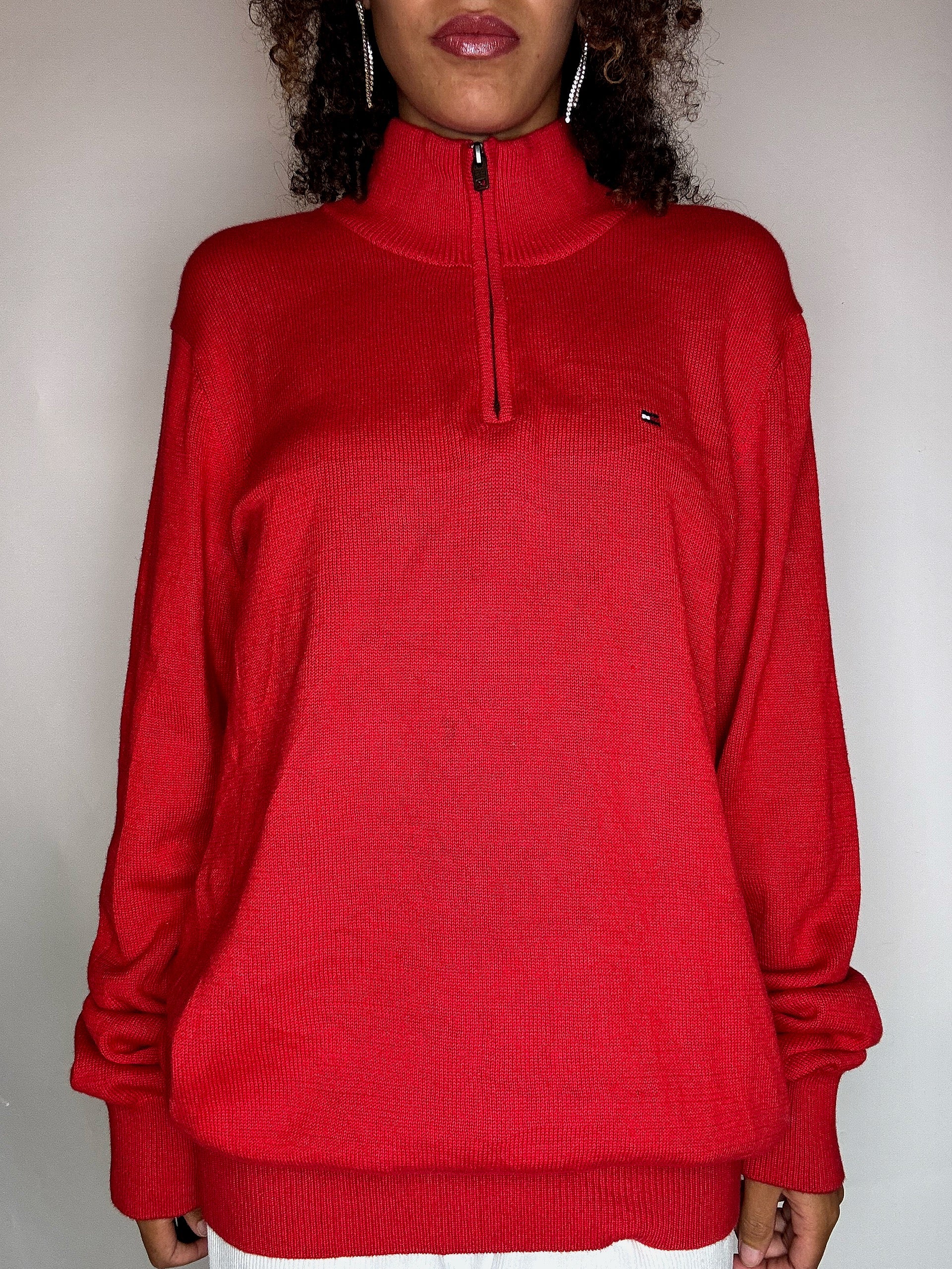 Pull col cheminée rouge TOMMY HILFIGER L vintage