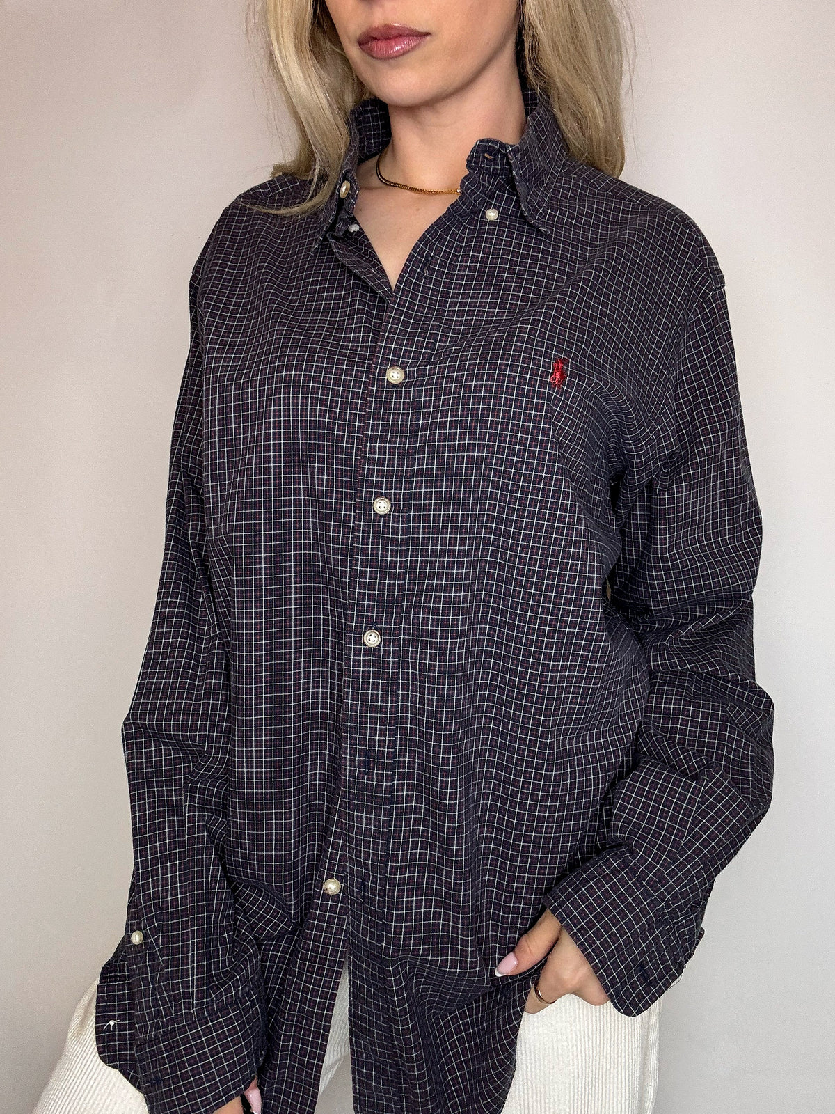 Vintage Navy and White Striped Shirt L/XL 