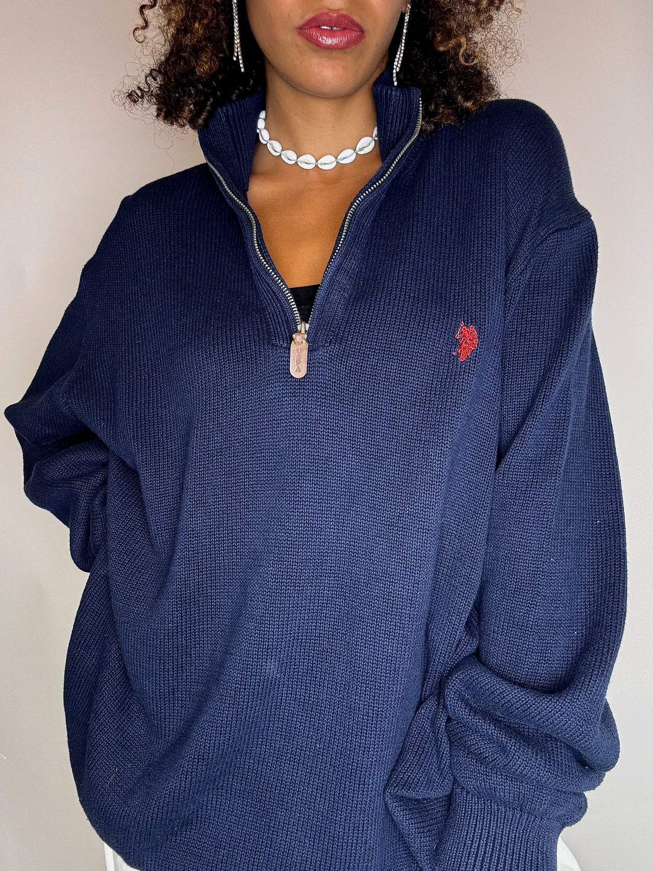 Pull col cheminée marine  3XL vintage