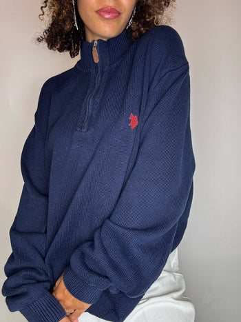 Pull col cheminée marine  3XL vintage