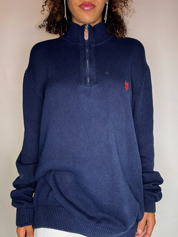 Pull col cheminée marine  3XL vintage