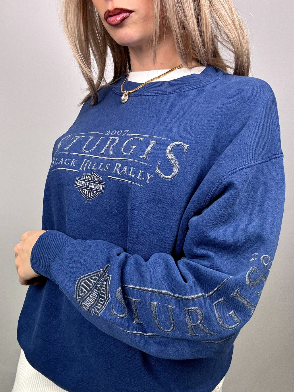HARLEY DAVIDSON M vintage blue round neck sweatshirt