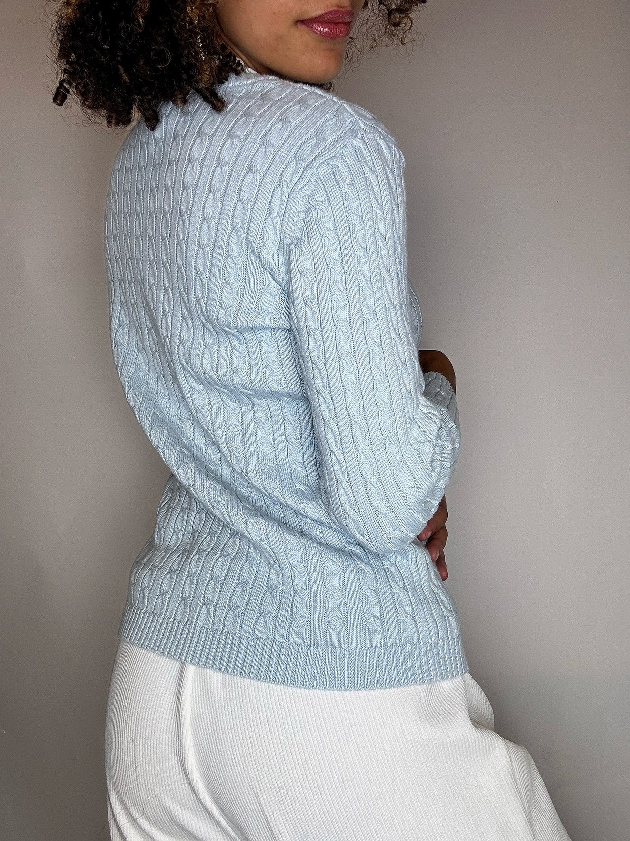 Pull en maille tressé bleu RALPH LAUREN M vintage