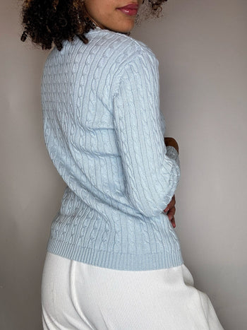 Pull en maille tressé bleu RALPH LAUREN M vintage