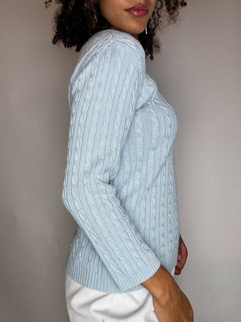 Pull en maille tressé bleu RALPH LAUREN M vintage