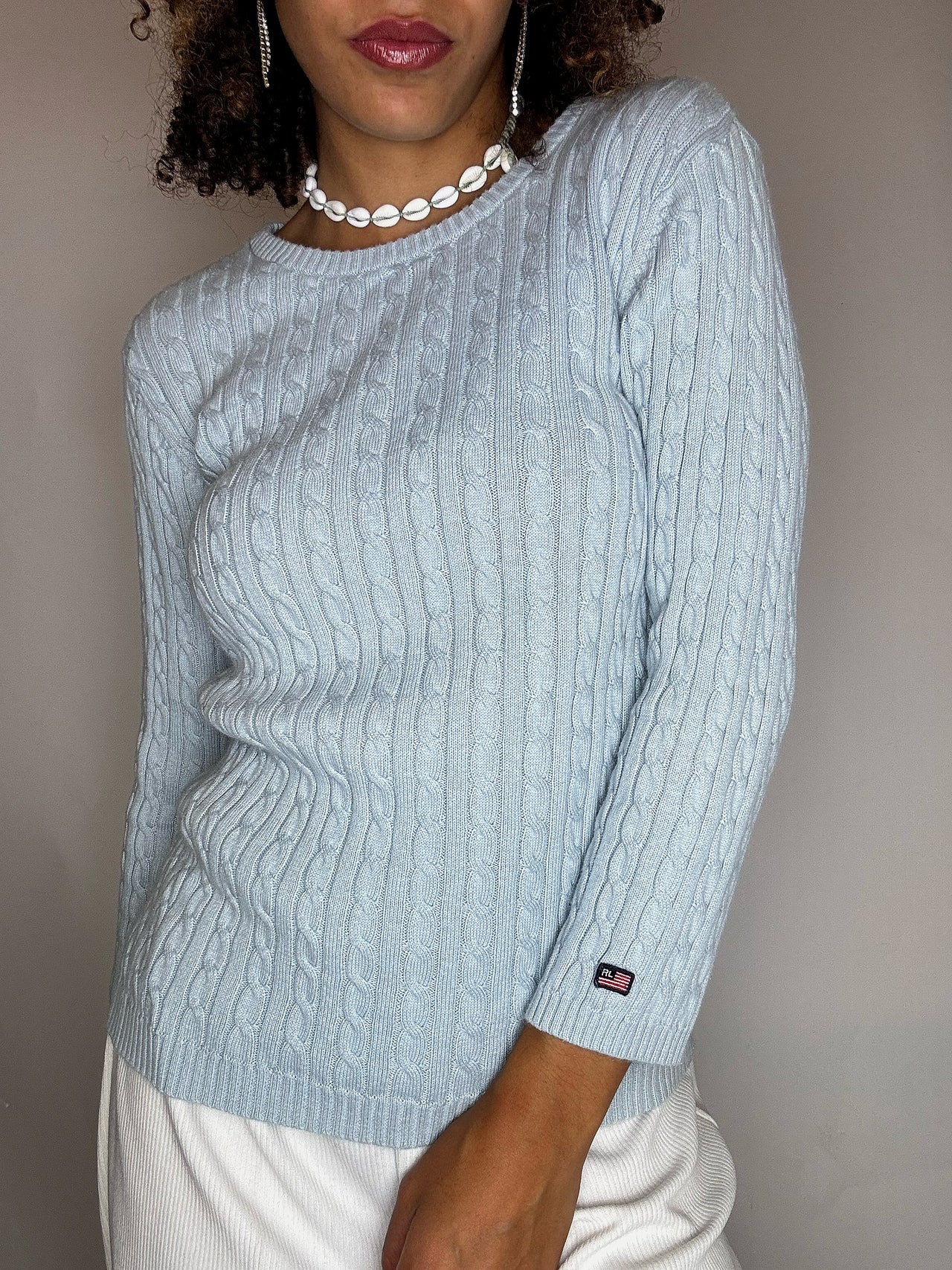 Pull en maille tressé bleu RALPH LAUREN M vintage