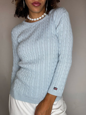 Pull en maille tressé bleu RALPH LAUREN M vintage