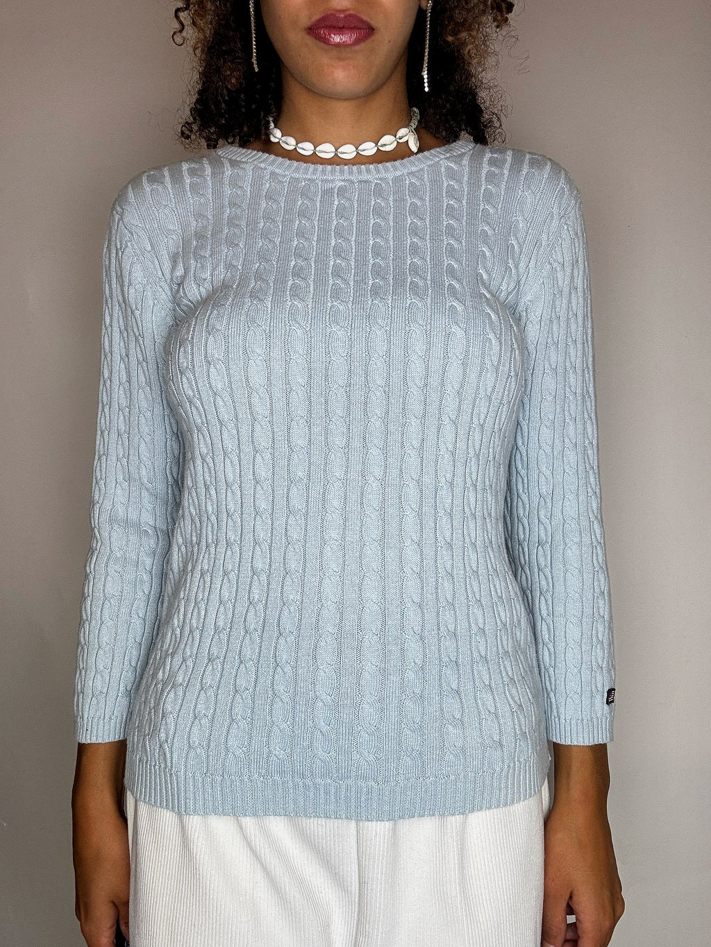 Pull en maille tressé bleu RALPH LAUREN M vintage