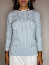 Pull en maille tressé bleu RALPH LAUREN M vintage