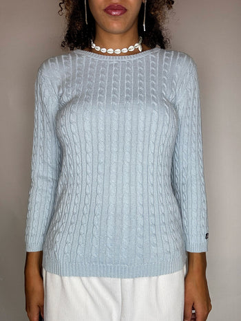 Pull en maille tressé bleu RALPH LAUREN M vintage
